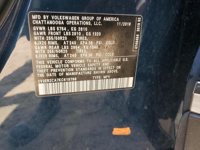 1V2ER2CA7KC619786 - 2019 VOLKSWAGEN ATLAS SEL BLUE photo 13