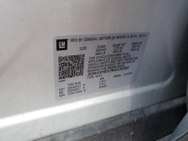 3GNAXHEV7MS126302 - 2021 CHEVROLET EQUINOX LS Արծաթագույն լուսանկար 13