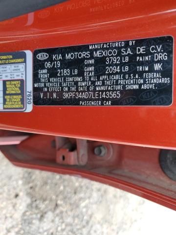 3KPF34AD7LE143565 - 2020 KIA FORTE GT LINE ORANGE photo 13