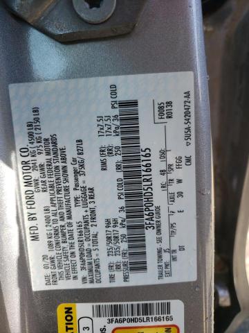 3FA6P0HD5LR166165 - 2020 FORD FUSION SE SILVER photo 12