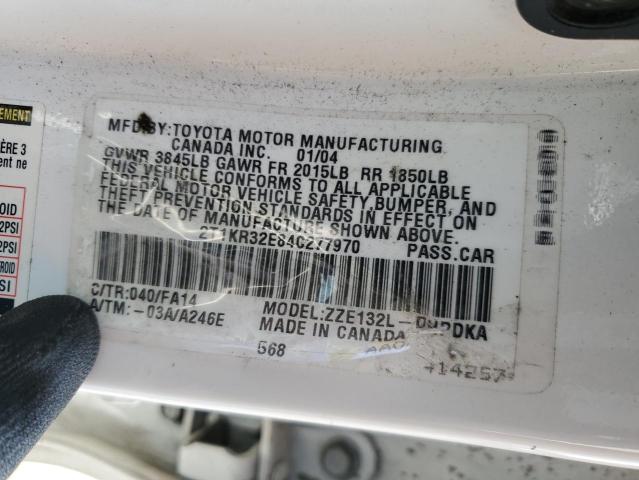 2T1KR32E84C277970 - 2004 TOYOTA COROLLA MA XR WHITE photo 13