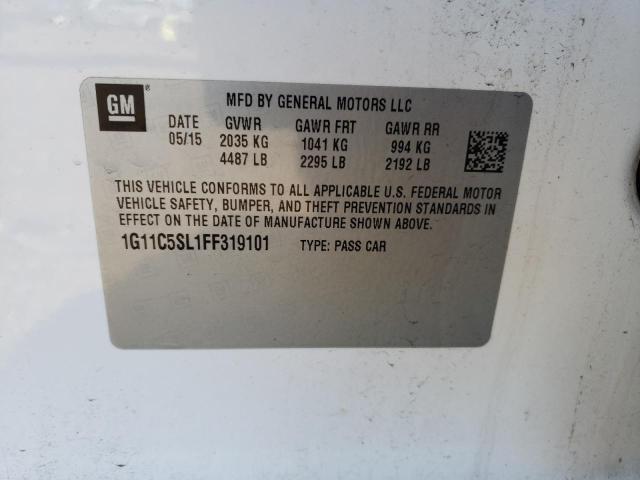 1G11C5SL1FF319101 - 2015 CHEVROLET MALIBU 1LT WHITE photo 12