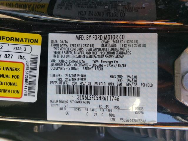 3LN6L5FC5HR611746 - 2017 LINCOLN MKZ RESERVE 黑色 照片 12