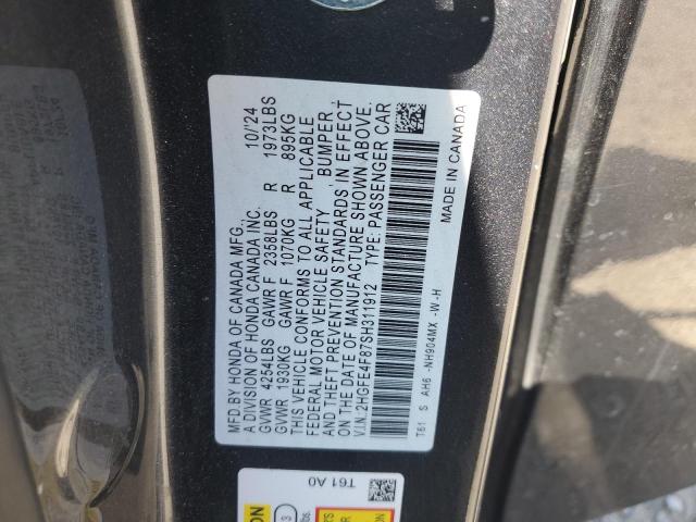 2HGFE4F87SH311912 - 2025 HONDA CIVIC SPORT GRAY photo 12