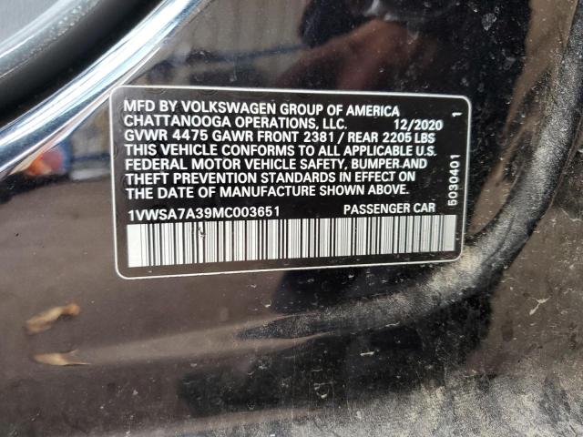 1VWSA7A39MC003651 - 2021 VOLKSWAGEN PASSAT SE შავი ფოტო 13