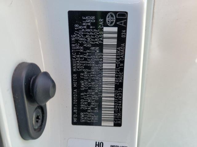 2T1BURHE0JC066430 - 2018 TOYOTA COROLLA L WHITE photo 12