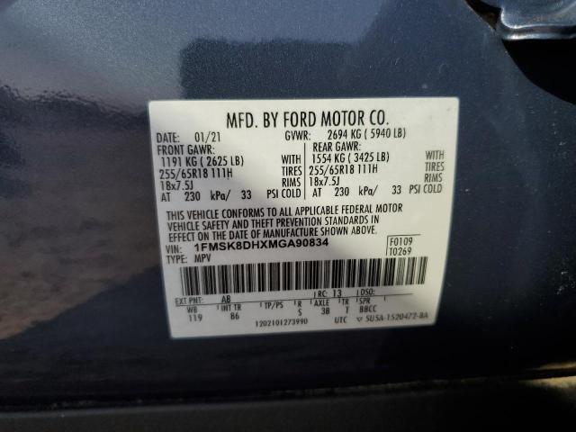 1FMSK8DHXMGA90834 - 2021 FORD EXPLORER XLT Azul foto 13