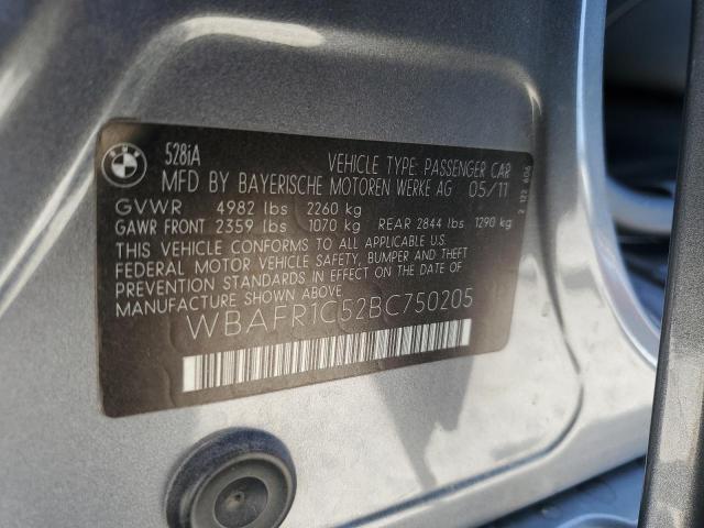 WBAFR1C52BC750205 - 2011 BMW 5 SERIES I GRAY photo 12