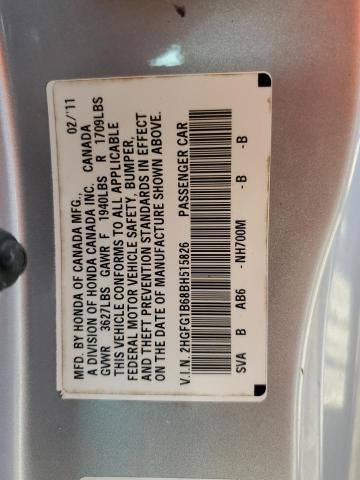 2HGFG1B68BH515826 - 2011 HONDA CIVIC LX ვერცხლისფერი ფოტო 13