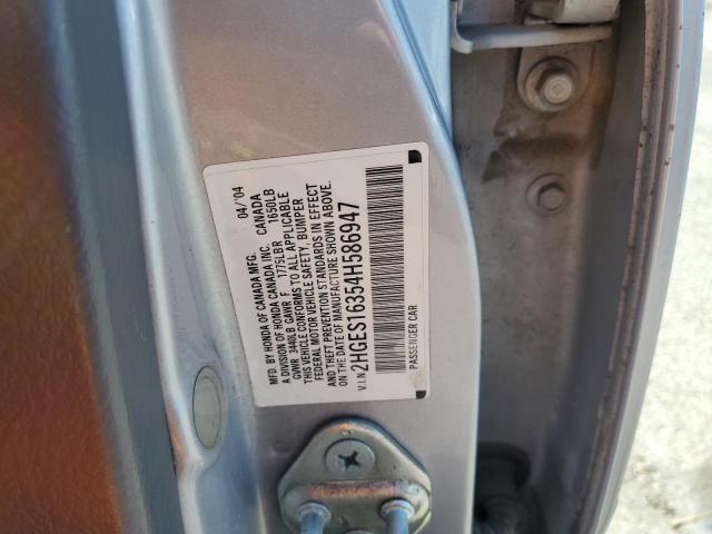 2HGES16354H586947 - 2004 HONDA CIVIC DX VP SILVER photo 12