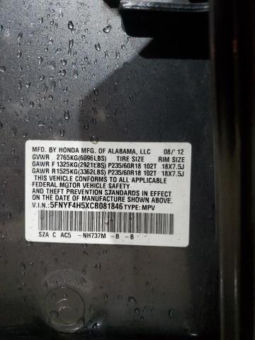 5FNYF4H5XCB081846 - 2012 HONDA PILOT EXL GRAY photo 13