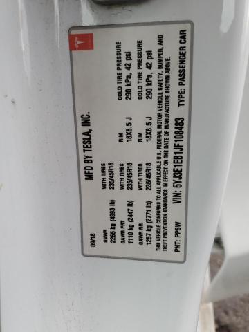 5YJ3E1EB1JF108483 - 2018 TESLA MODEL 3 Білий фото 12