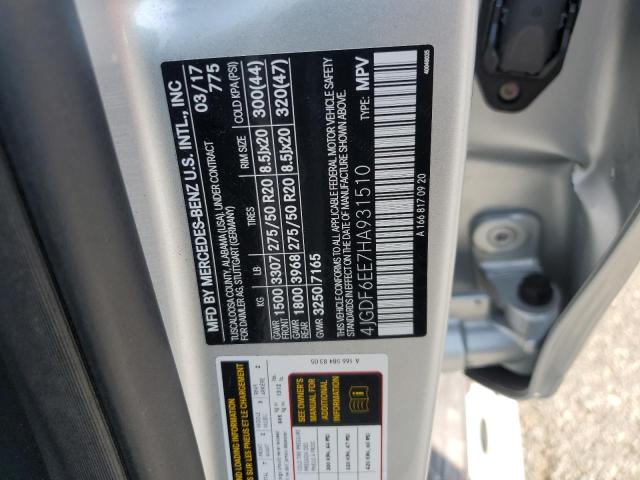 4JGDF6EE7HA931510 - 2017 MERCEDES-BENZ GLS 450 4MATIC SILVER photo 13