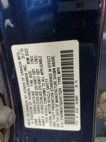 2HKRM3H76GH517024 - 2016 HONDA CR-V EXL BLUE photo 13