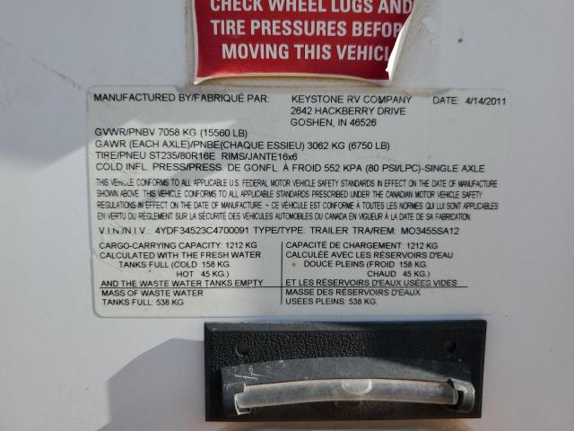 4YDF34523C4700091 - 2012 KEYSTONE MONTANA WHITE photo 10
