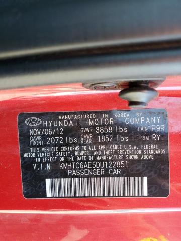 KMHTC6AE5DU122851 - 2013 HYUNDAI VELOSTER TURBO 红色 照片 12