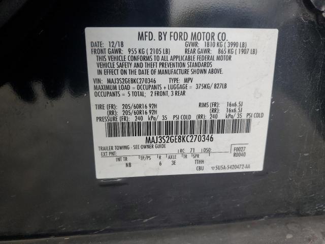 MAJ3S2GE8KC270346 - 2019 FORD ECOSPORT SE BLACK photo 13