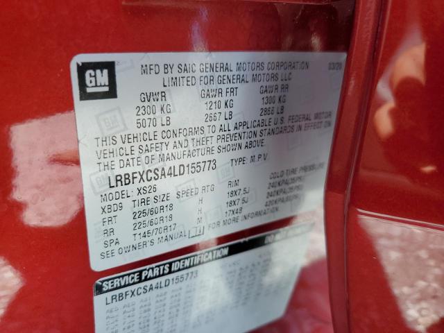 LRBFXCSA4LD155773 - 2020 BUICK ENVISION ESSENCE RED photo 13