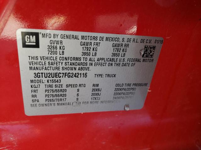 3GTU2UEC7FG242116 - 2015 GMC SIERRA K1500 SLE RED photo 13