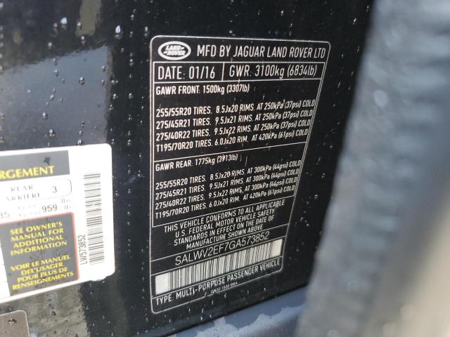 SALWV2EF7GA573852 - 2016 LAND ROVER RANGE ROVE AUTOBIOGRAPHY BLACK photo 13