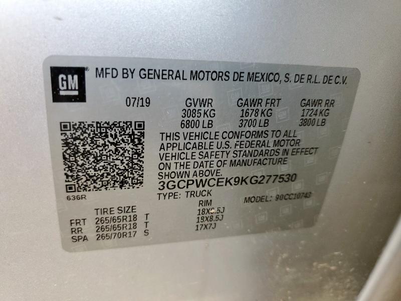 3GCPWCEK9KG277530 - 2019 CHEVROLET SILVERADO C1500 LT 银色 照片 12