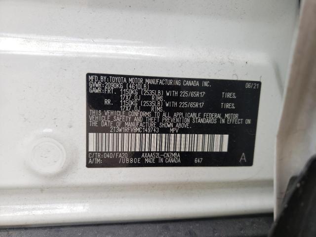 2T3W1RFV8MC149743 - 2021 TOYOTA RAV4 XLE 白色 照片 13