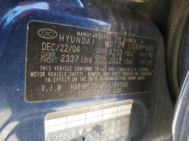 KMHWF35H85A189566 - 2005 HYUNDAI SONATA GLS BLUE photo 12