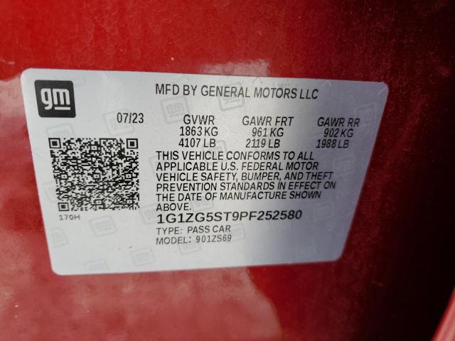 1G1ZG5ST9PF252580 - 2023 CHEVROLET MALIBU RS RED photo 12