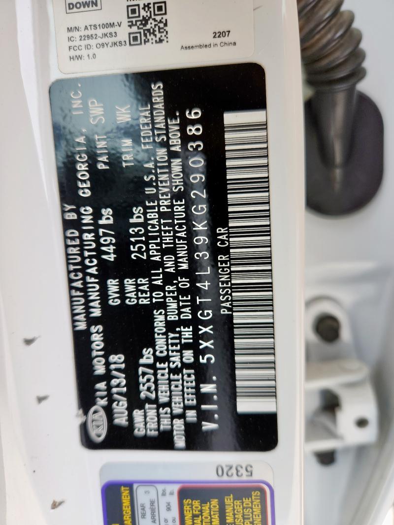 5XXGT4L39KG290386 - 2019 KIA OPTIMA LX 白色 照片 12