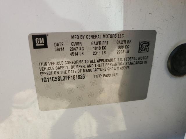 1G11C5SL3FF181626 - 2015 CHEVROLET MALIBU 1LT 白色 照片 12