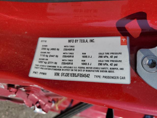 5YJ3E1EB5JF054542 - 2018 TESLA MODEL 3 Qırmızı foto 12