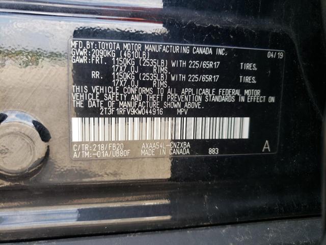 2T3F1RFV9KW044916 - 2019 TOYOTA RAV4 LE შავი ფოტო 14