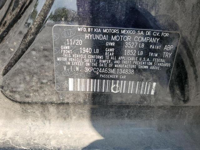 3KPC24A63ME134838 - 2021 HYUNDAI ACCENT SE BLACK photo 12