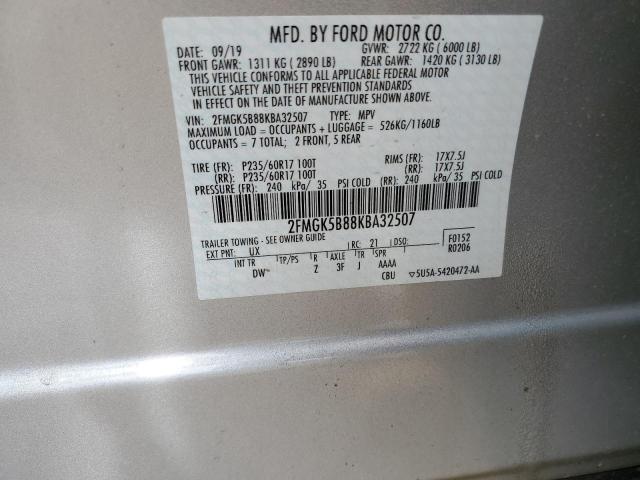 2FMGK5B88KBA32507 - 2019 FORD FLEX SE SILVER photo 14