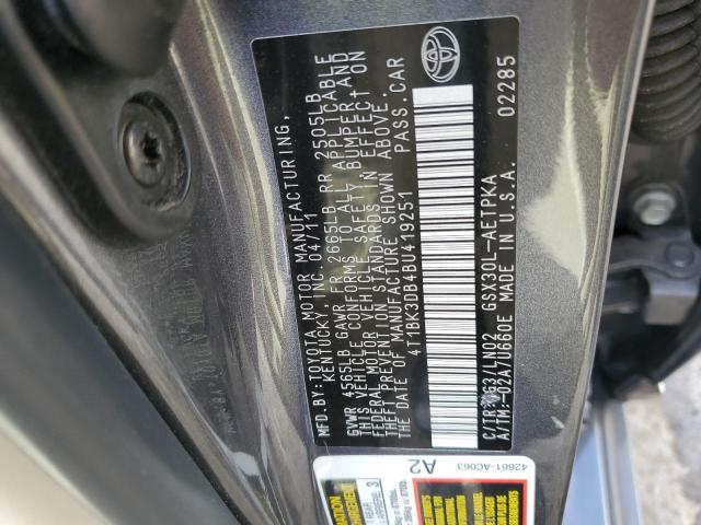 4T1BK3DB4BU419251 - 2011 TOYOTA AVALON BASE 灰色 照片 13