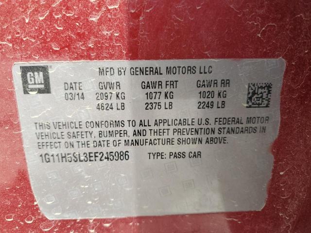 1G11H5SL3EF245986 - 2014 CHEVROLET MALIBU LTZ წითელი ფოტო 13