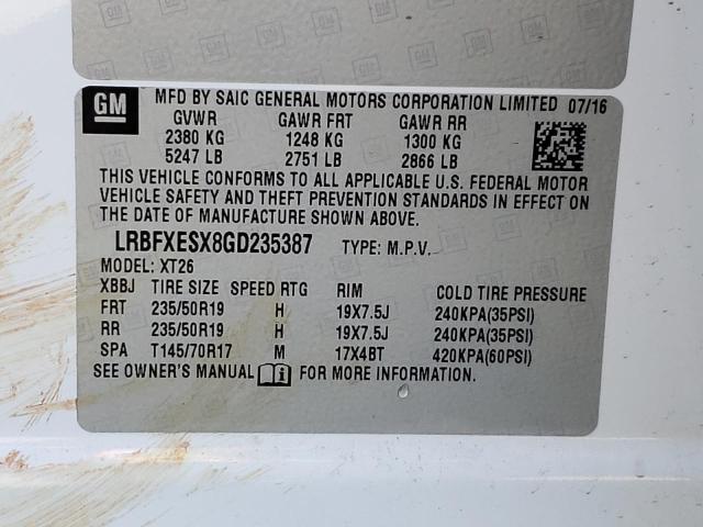 LRBFXESX8GD235387 - 2016 BUICK ENVISION PREMIUM WHITE photo 13