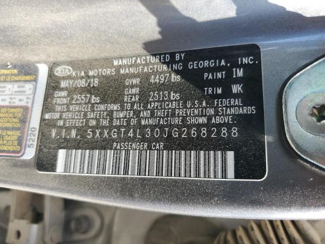 5XXGT4L30JG268288 - 2018 KIA OPTIMA LX Сұр фото 12