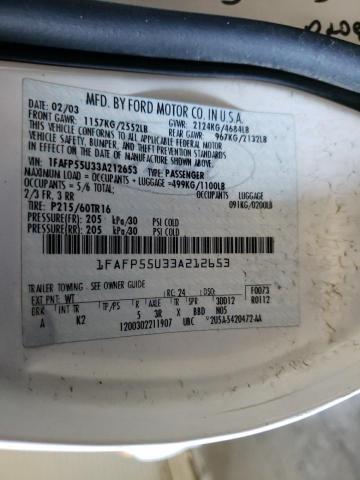 1FAFP55U33A212653 - 2003 FORD TAURUS SES WHITE photo 12