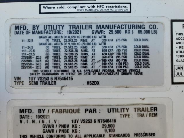1UYVS2536N7646416 - 2022 UTILITY VS2DX WHITE photo 10