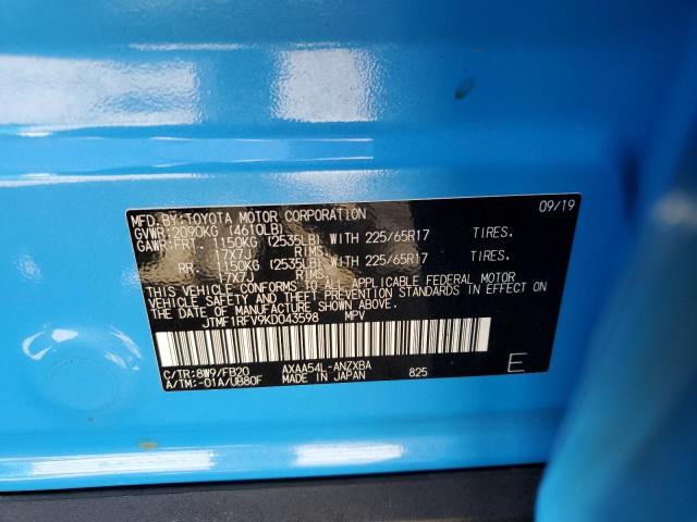 JTMF1RFV9KD043598 - 2019 TOYOTA RAV4 LE BLUE photo 14