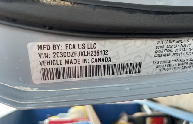 2C3CDZFJXLH236102 - 2020 DODGE CHALLENGER R/T SCAT PACK GRAY photo 10