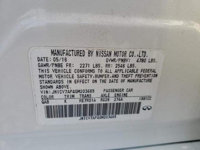 JN1CV7AP4GM203465 - 2016 INFINITI Q50 BASE WHITE photo 12