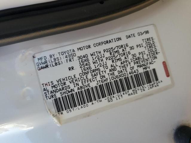 JT6HF10U6X0014643 - 1999 LEXUS RX 300 WHITE photo 13