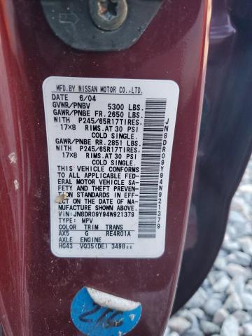 JN8DR09Y94W921379 - 2004 NISSAN PATHFINDER LE BURGUNDY photo 13