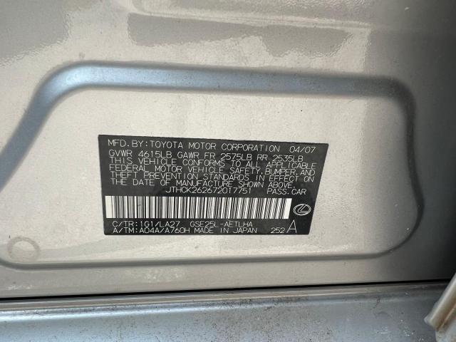 JTHCK262672017751 - 2007 LEXUS IS 250 SILVER photo 10