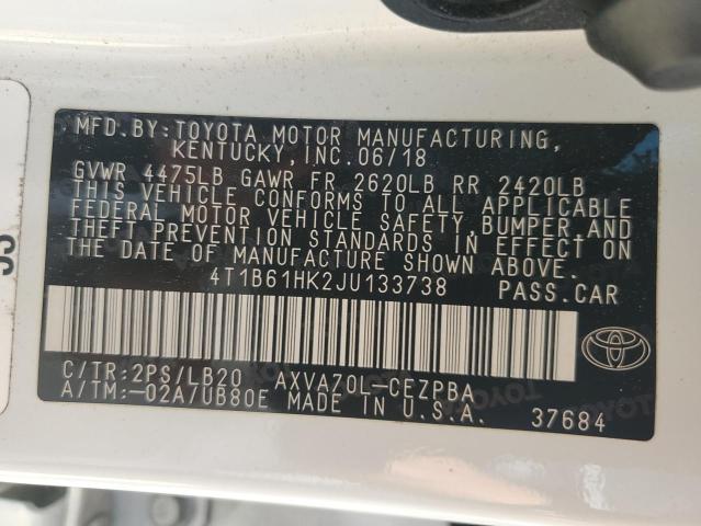 4T1B61HK2JU133738 - 2018 TOYOTA CAMRY XSE WHITE photo 12