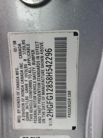 2HGFG12858H542296 - 2008 HONDA CIVIC EX SILVER photo 23