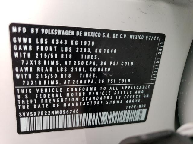 3VVSX7B22NM096246 - 2022 VOLKSWAGEN TAOS SE WHITE photo 12