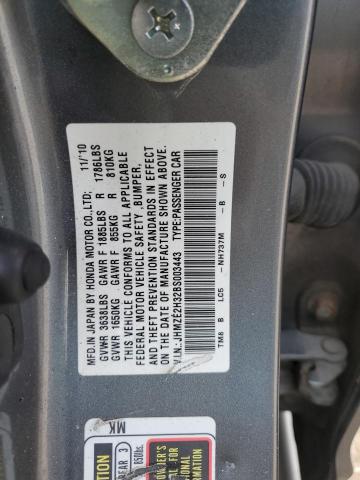 JHMZE2H32BS003443 - 2011 HONDA INSIGHT GRAY photo 12